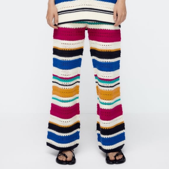 Zara rustic striped oversized crochet vest and flare pants coordinated set NWT - Picture 11 of 11